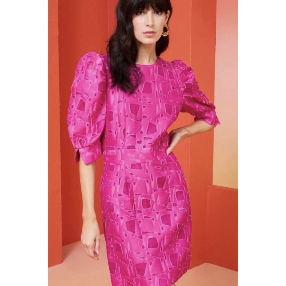 Marie Oliver Fuchsia Pink Mini Dress with Puff Sleeves